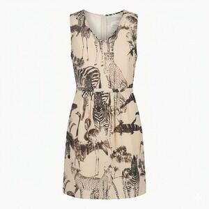 Madewell MEDIUM Silk Safari Animal Print Sleeveless Mini Dress Beige Brown